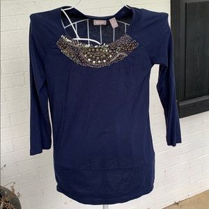 Navy Chico’s cotton shirt with sparkles Size 1/M
